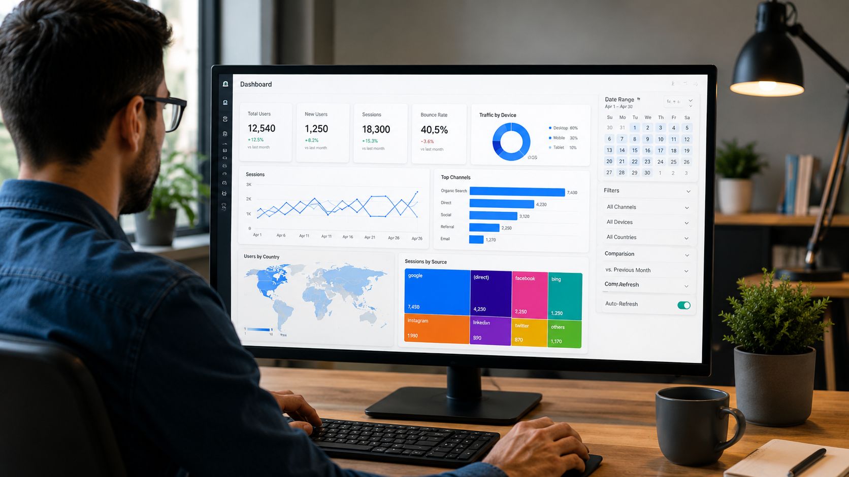 Profesional trabajando con excel intermedio y Power BI en la creación de reportes, análisis de datos y dashboards para la toma de decisiones empresariales.