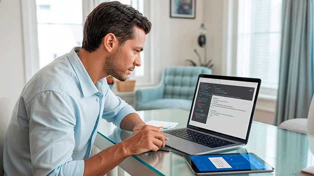Profesional chileno diseñando una página web funcional con enfoque en usabilidad y estilos CSS.