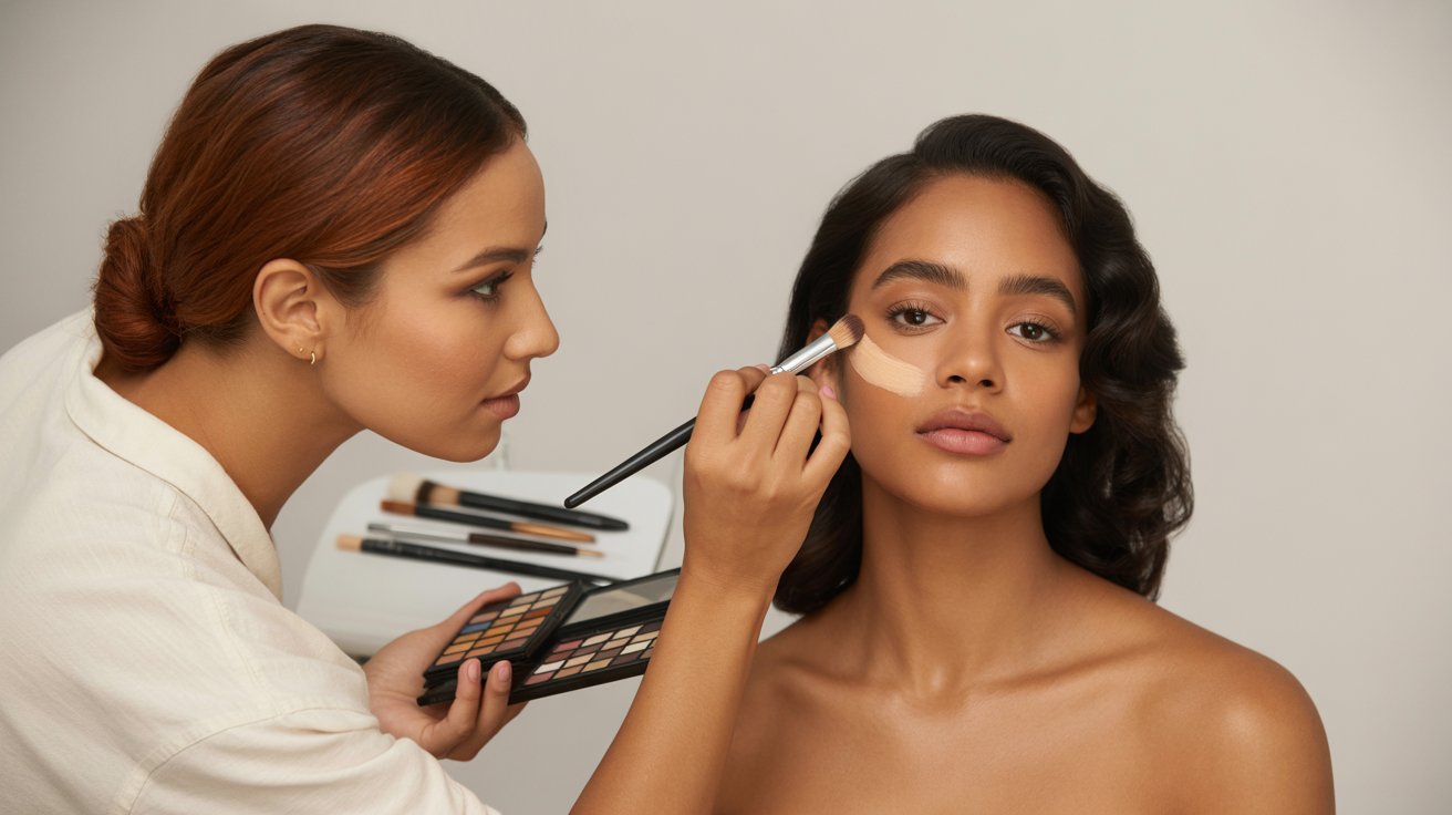 Aplicación de Visagismo y Armonía en el Maquillaje considerando proporciones faciales y teoría del color en rostro femenino.