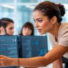 Estudiantes chilenos analizando amenazas digitales en un curso de ciberseguridad y ciberdefensa, threat hunting y análisis de malware en un entorno moderno.
