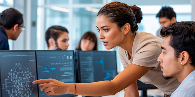 Estudiantes chilenos analizando amenazas digitales en un curso de ciberseguridad y ciberdefensa, threat hunting y análisis de malware en un entorno moderno.