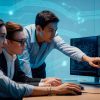 Estudiantes aprendiendo redes y seguridad informática con énfasis en ciberseguridad y protección de datos.
