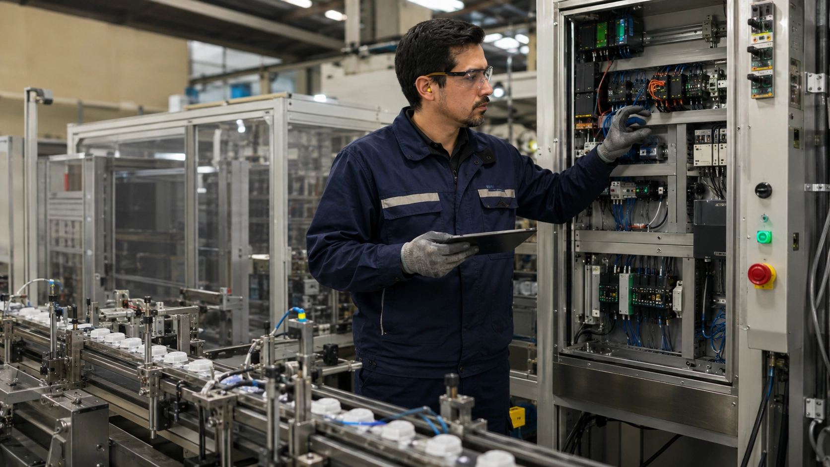 Profesional supervisando sistemas de automatización industrial vinculados con la Digitalización de la Logística en una planta productiva.