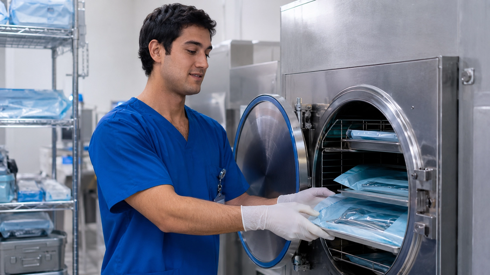 Profesional sanitario aplicando protocolos de esterilización como parte de las certificaciones de salud con mayor demanda en Chile.